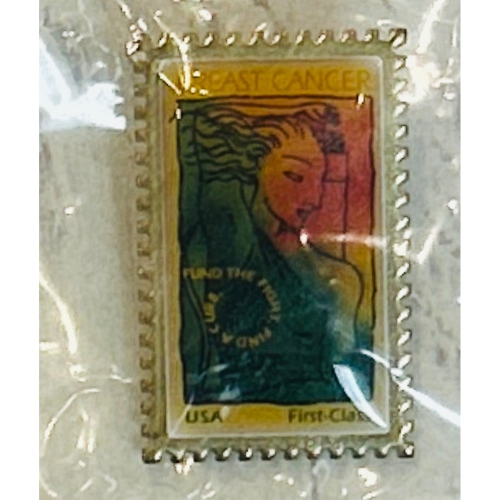 Vintage USPS Breast Cancer Research Stamp Pin Winco International Gold Tone 1998